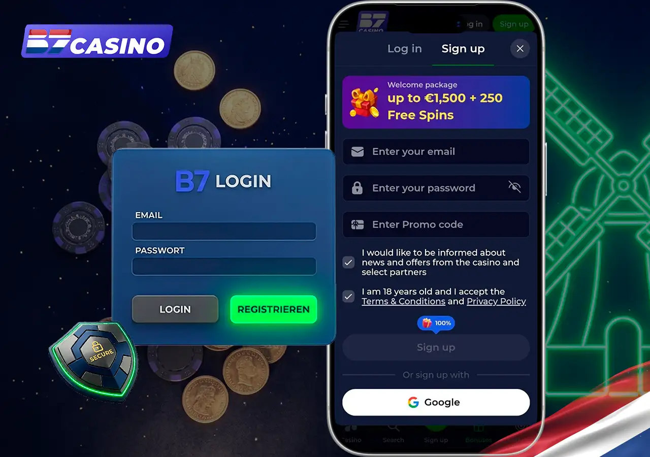 Veilig B7 Casino inloggen en snel een nieuw spelersaccount registreren.